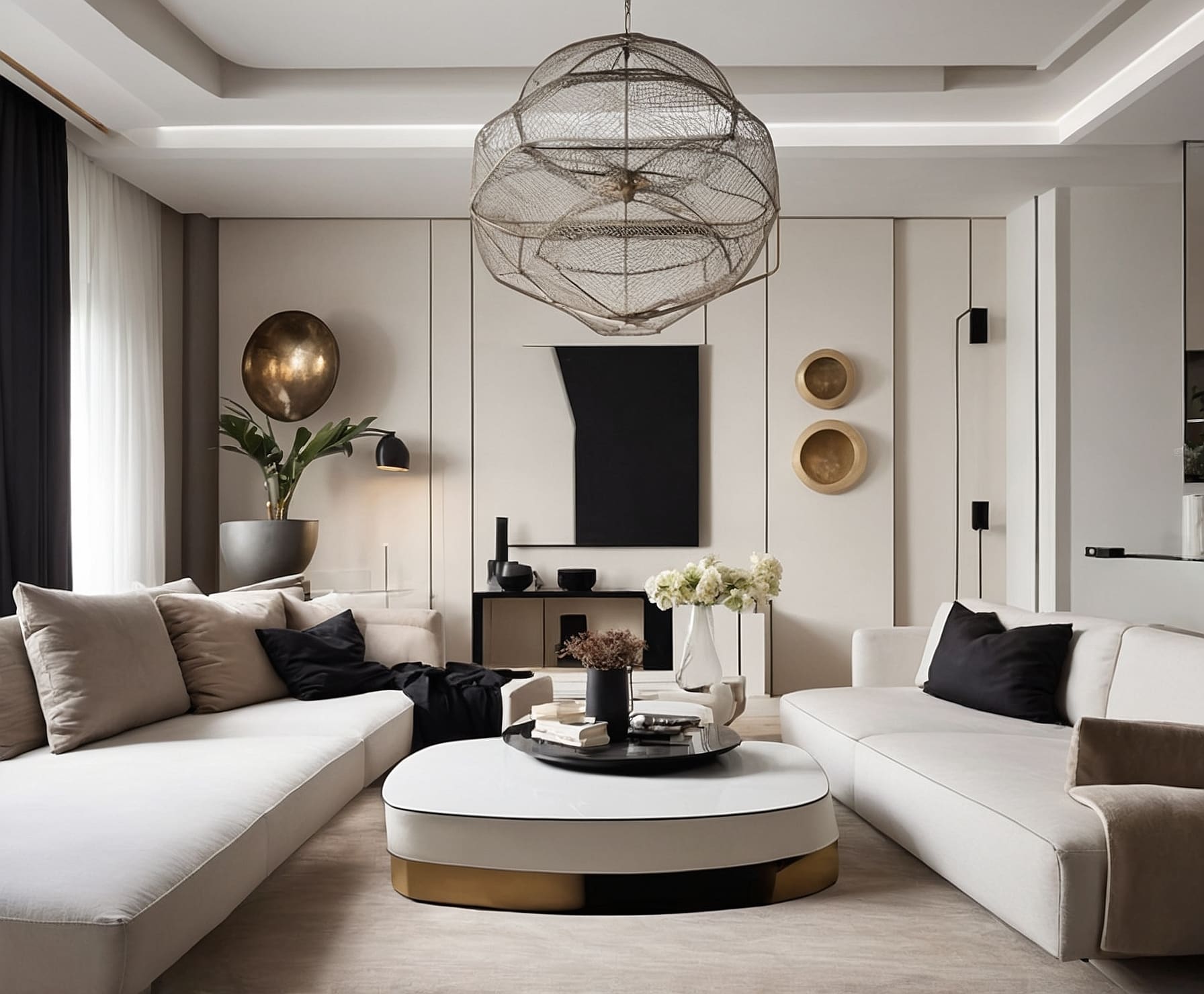 Sofá elegante renovado en salón moderno
