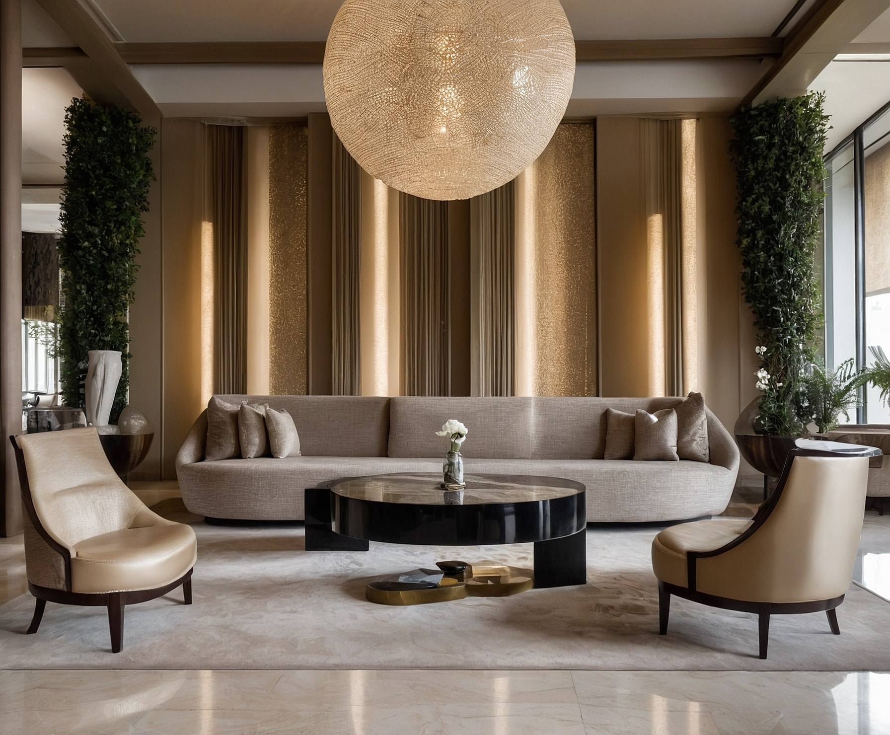 Tapizado de lujo en lobby de hotel.